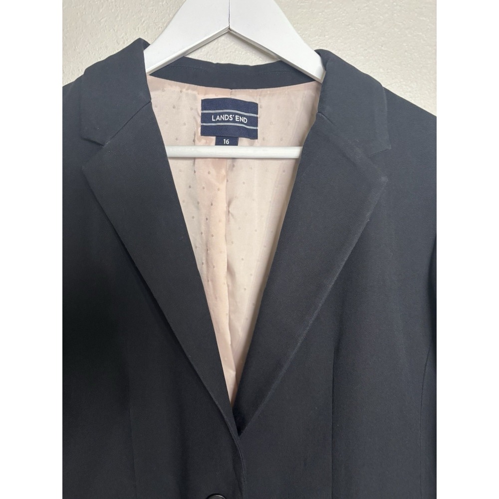 Land's End Women's Size 16 Black One Button Blazer Stretch Spandex - Picture 2 of 10